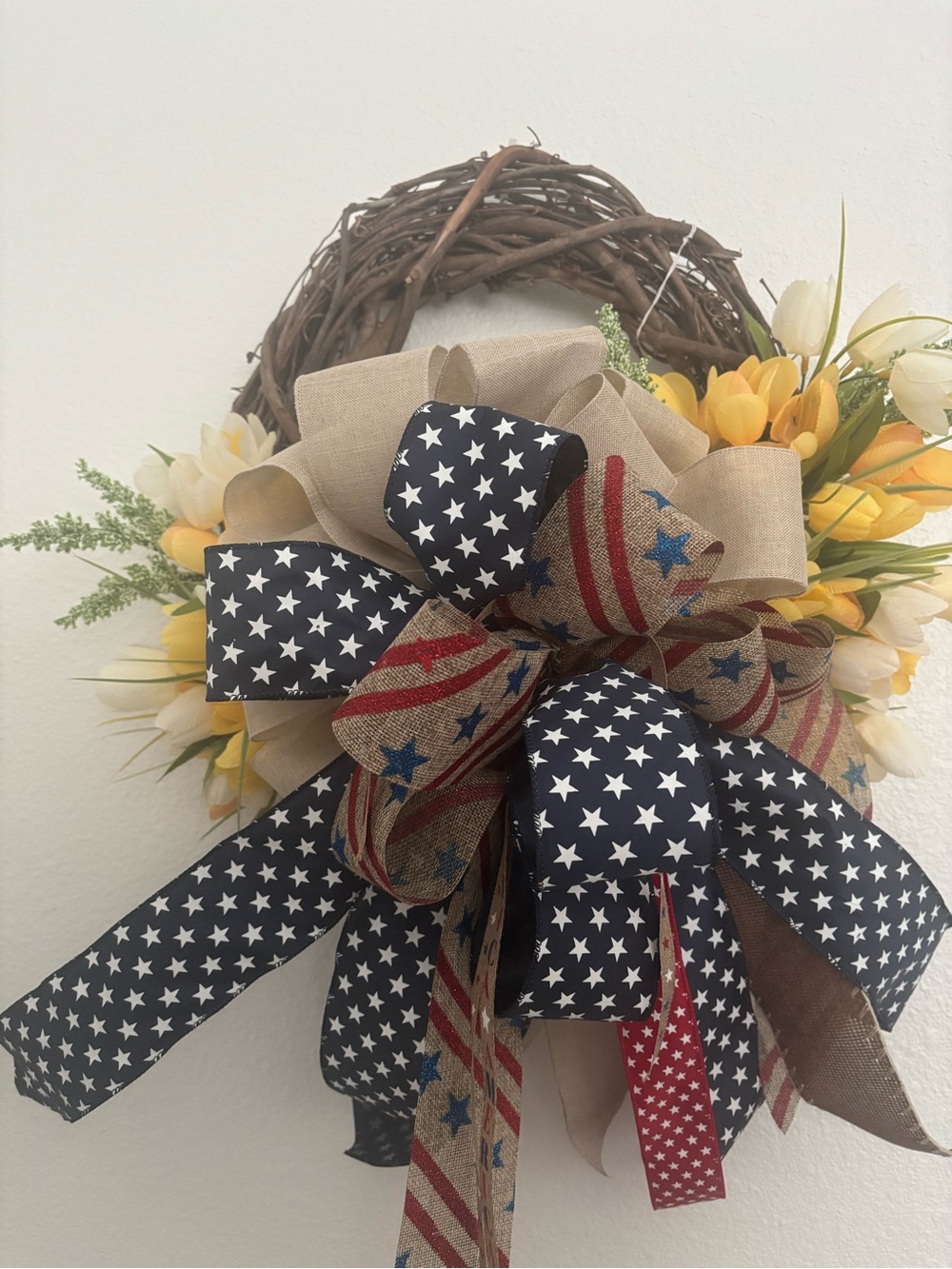 Patriotic Americana Summer 250th Wreath Yellow Tulip Florals NEW ITEM Final Sale